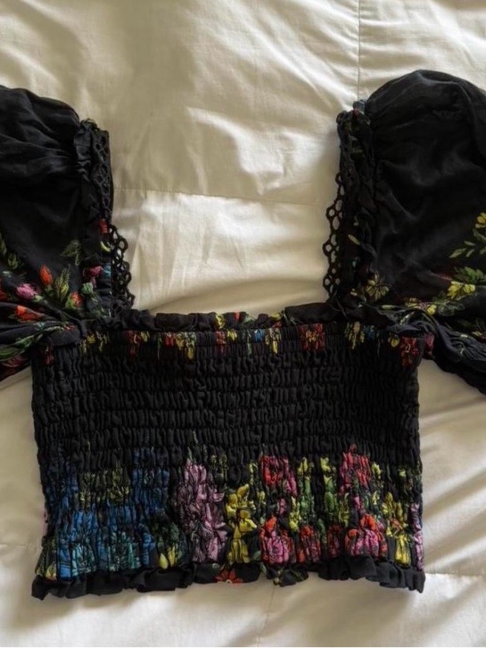 Charo Ruiz Black Floral Smocked Crop Top & Skirt Set - Picture 5 of 7